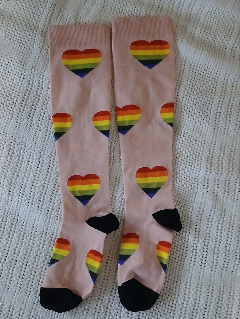 Pink Rainbow Heart Compression Knee-High Socks